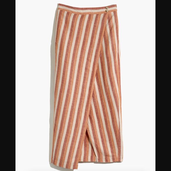 MADEWELL Pull-On Wrap Linen Midi Skirt in Stripe SZ S - Picture 4 of 6